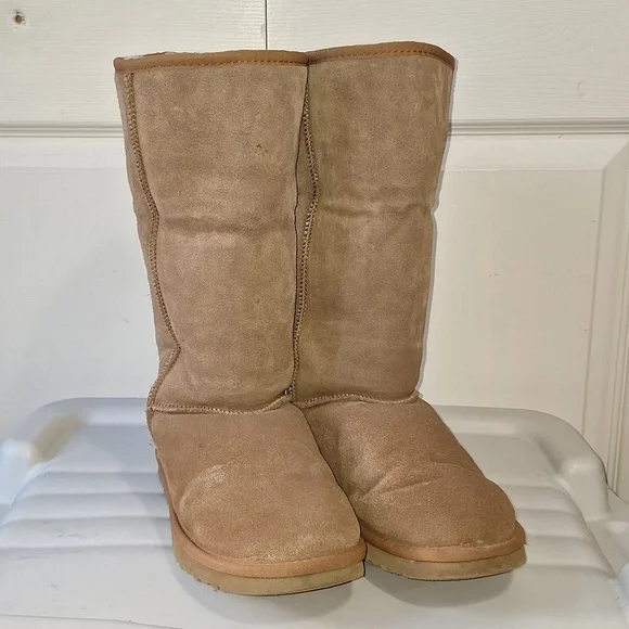 UGG Australia classic tall suede sheepskin leather faux fur boots - 9 -  tan - Picture 12 of 12